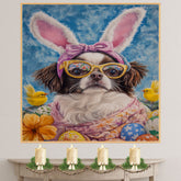 Japanese Chin Dog in Easter Outfit, Cute Spring Art for Dog Lovers, Holiday Gift for Japanese Chin Owners, Dog Wall Art on Canvas Wrap, Framed Print, or Rolled Artwork for Living Room or Bedroom
